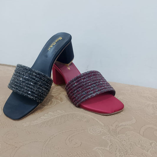 Elegant Glitter Block Heel Slippers for Women