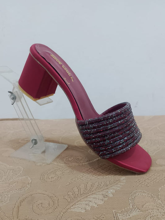 Elegant Glitter Block Heel Slippers for Women