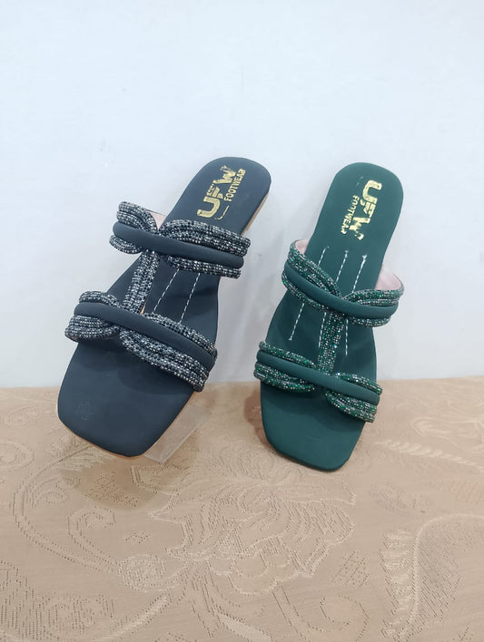 Stylish Dual-Strap Flat Slippers