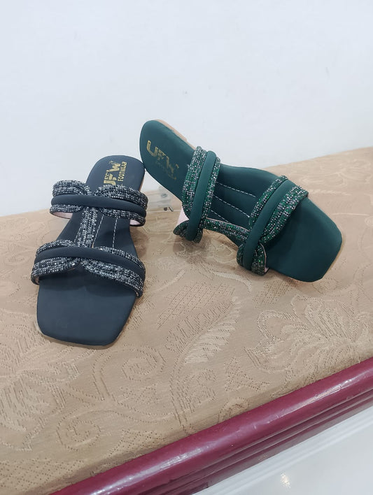 Stylish Dual-Strap Flat Slippers